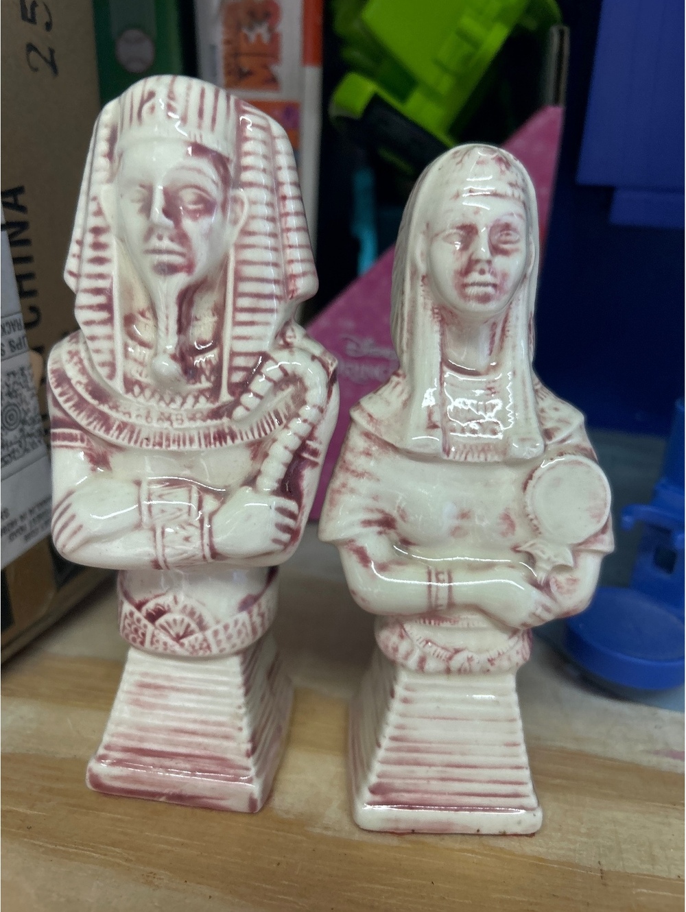 Vintage Egyptian Pharaoh and Queen Ceramic Figurine Set
